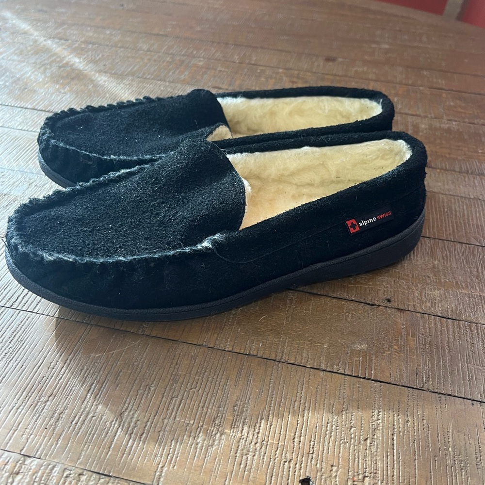 Alpine Swiss Yukon Men's Genuine Suede Shearling Slip on Moccasin Slippers sz 13